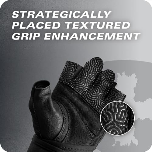 Harbinger Pro Wristwrap Gloves 3.0 - Enhanced Grip, Superior Wrist Support, Breathable 4-Way Stretch Lycra, Durable Leather Palm, Half-Finger Design for Weightlifting, Gym, Black, Small - Men's