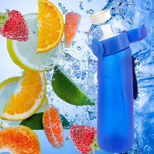 Jcxuot Air Water Bottle with Flavor Pods, 750ML Scent Water Cup with Flavor Pods Box,0% Sugar Fragrance Water Bottle Suitable for Outdoor Sports (Blue+8pods)