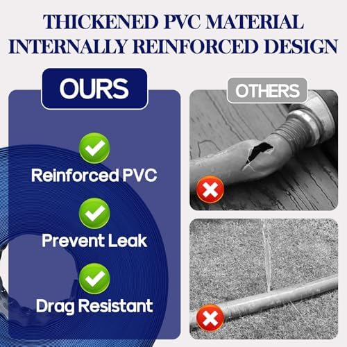 1 1/2 IN x 100 FT Pool Backwash Hose, Heavy-Duty PVC Lay Flat Hose, Weatherproof Burst Resistant, Pool Drain Hose for Water Transfer, Sump Pump, Pool Drain, with 2 Clamps