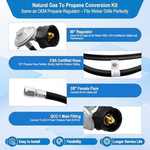 For Weber Natural Gas Conversion Kit,Natural Gas to Propane Conversion Kit for Weber Genesis,Genesis II,Spirit II 310/315/210–5FT Propane Regulator Hose for Weber Grills,14 Orifices,Fittings & Tools.