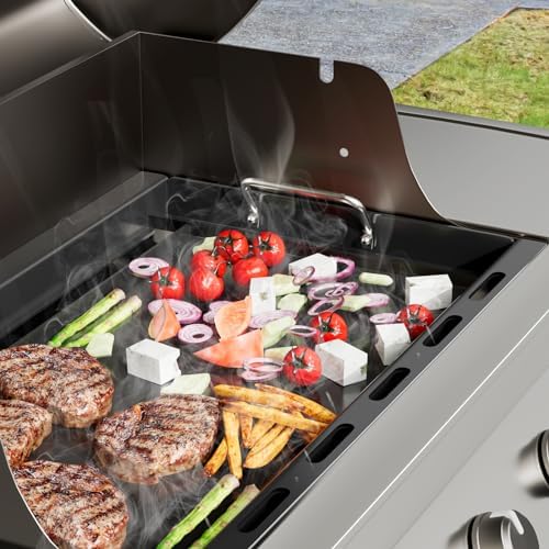 Full Size Griddle Inserts for Weber Spirit 200 Series Gas Grills, 7637 Flat Top Grill Griddle with Handles Replacement Part for Weber GS4 Spirit I & II S-210 E-210 E-220, Carbon steel, Black
