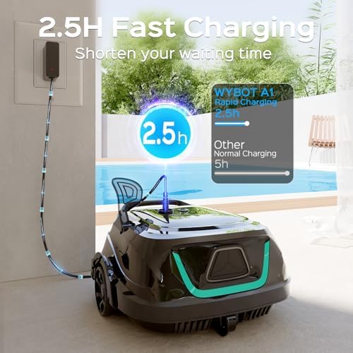 (2025 Upgraded) WYBOT A1 Cordless Pool Vacuum Up to 120 Mins Runtime, Robotic Pool Cleaner with Dual Filters, Ideal for Flat Above Ground up to 1076 Sq.ft Sq. Ft. (Green Black)