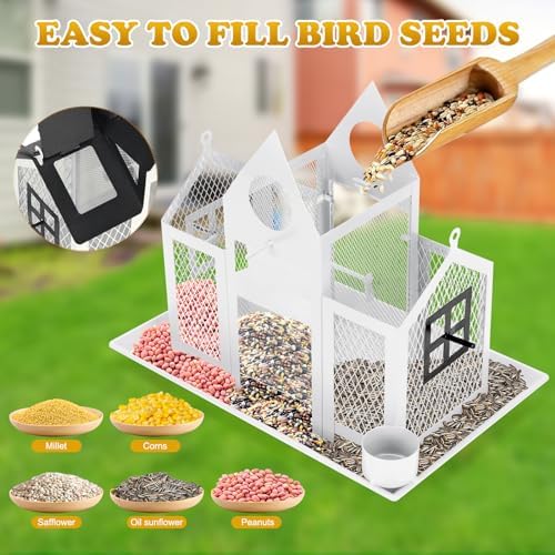 Solar Bird Feeders House Outside Hanging Metal Wild Bird Feeder Outdoors Large Cardinal Bird Feeder Birdhouses Squirrel Proof White