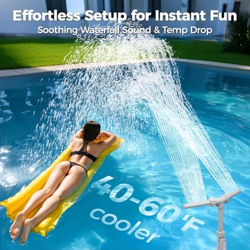 Patented Swimming Pool Fountains - Fit Inground & Above Ground Pool, Water Fun Waterfall Pool Jet Aerator Cooler, Extend Adjustable Pipe Pool Sprinkler Dual Spray Swimming-Pool Garden Decor