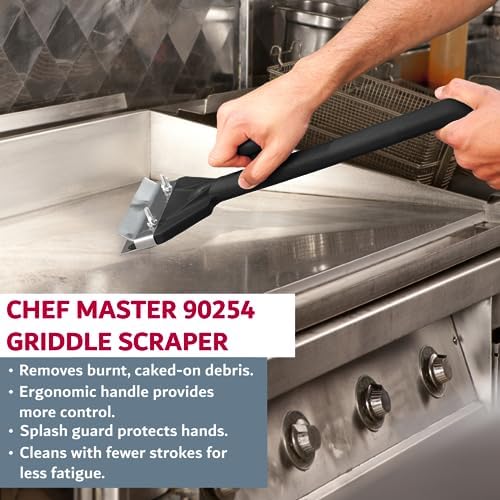 Chef Master Griddle & Flat Iron Grill Scraper, Commercial Blackstone Griddle Scraper, Flat Top Grill & Blackstone Accessories, Removes Grease, Food Debris for Diners, Restaurants & Food Trucks - 90254