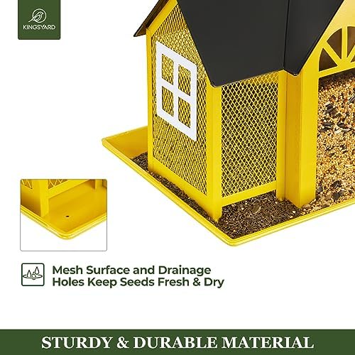 Kingsyard Bird Feeder House for Outside, Metal Mesh Wild Bird Feeder with Triple Feeders for Finch Cardinal Chickadee, Large Capacity, Weatherproof and Durable, Yellow