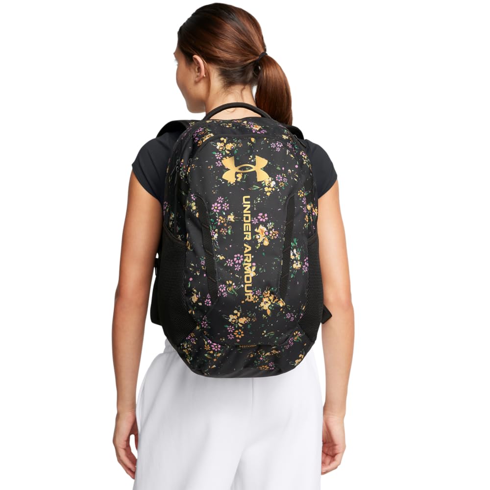 Under Armour Unisex-Adult Hustle 6.0 Backpack, (004) Black/Black/Metallic Gold, One Size Fits Most