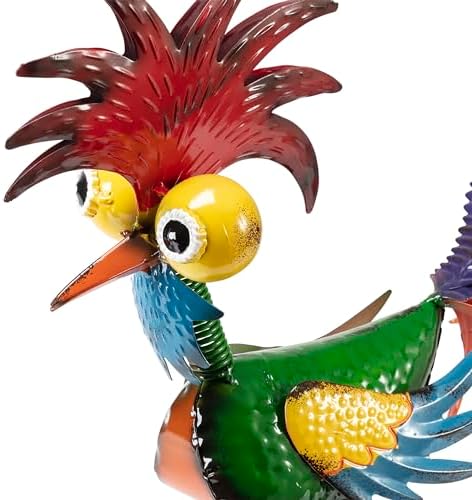 Alpine Corporation - 18" Tall Wacky Metal Rooster Yard Statue – Colorful Indoor/Outdoor Farm Animal Décor for Garden, Patio, Lawn, or Porch