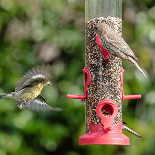 Kingsyard 2 Pack Tube Bird Feeders for Outdoors Hanging, Premium Hard Plastic Bird Feeder with 6 Feeding Ports, Weatherproof & Steel Hanger, Attracting for Wild Birds (Red)