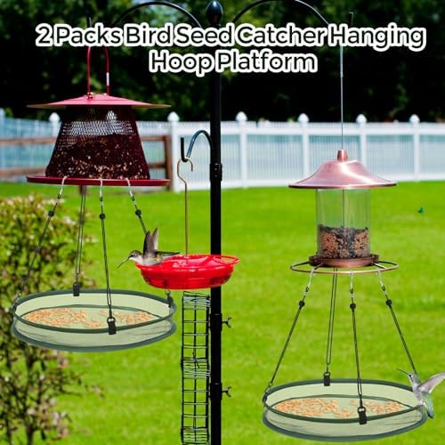 Universal Wild Bird Seed Catcher Hanging Hoop Platform Bird Seed Catcher Tray for Hummingbird Feeders Bee Feeder Outdoor Garden Accessories (2 Pieces,20 Inch)