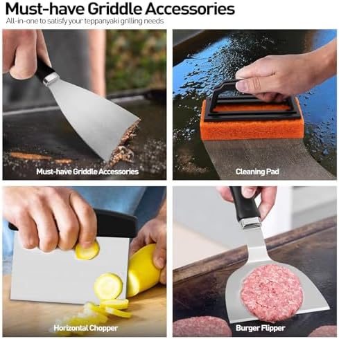 APSARAS USA 27pcs for Blackstone Griddle Accessories, Grilling Accessories,Hibachi Enlarged Spatula Gift Set with Basting Cover,Flat Top Grill Accessories, Burger Press Patty Maker,Storage Bag