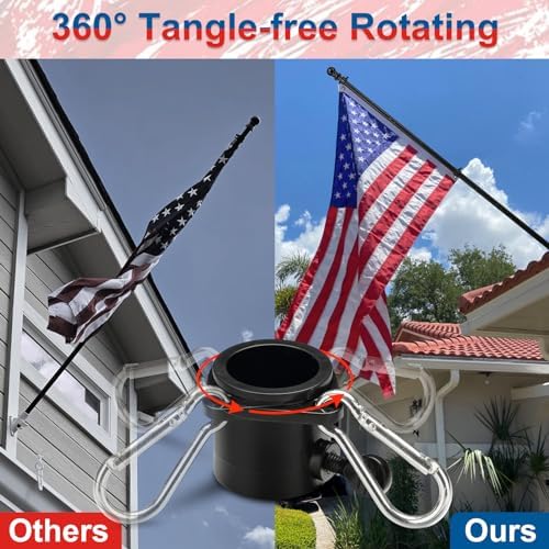 American Flag with Pole Kit - 6ft Heavy Duty Tangle Free Flag Pole Holder for Outside House,3X5 Embroidered US Flag,Dual Position Bracket for Front Porch,Garage,Outdoor