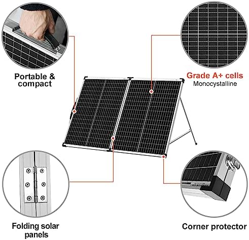 DOKIO Portable Foldable 100W 18v Solar Suitcase Monocrystalline, Folding Solar Panel Kit with Controller to Charge 12 Volts Batteries (AGM Lead/Acid Types Vented Gel) RV Camping Boat