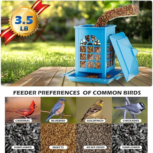 Birdream 2 Pack Bird Feeders for Outdoors Hanging - 7LB Total Capacity Classic Courtyard Design Fun Assembly Large Bird Feeder, Attracting Wild Birds Cardinals Goldfinches Sparrows - Blue
