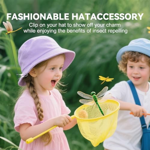 Dragonfly Clip Bug Repellent, 2025 New Fake Dragon Fly Hat Clips, 3D Dragonfly Garden Stakes Decor, Realistic Humming Bird Stakes, Artificial Clip-On Fly Deterrent for Indoor Outdoors (24pcs)