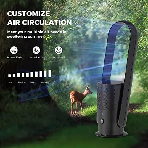 ULTTY Bladeless Tower Fan with HEPA Filter, 90° Oscillating Tower Fan, Remote Control, Touch, 8H Timer, 9 Speeds, Powerful Floor Fan for Bedroom Room Home Office, CR022, Black