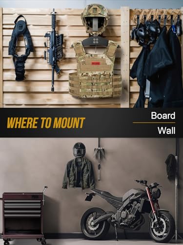 OneTigris Motorcycle Helmet Holder Wall Mount, Tactical Gear Holder with Helmet Stand and Plate Carrier Hanger, Solid Wood Wall Rack Organizer & Display for Police, Football, Cycling Gear