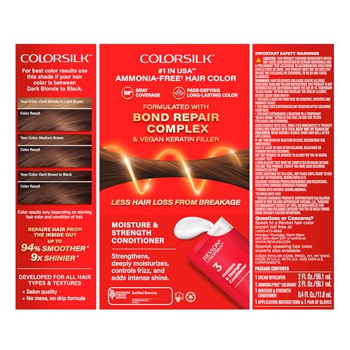 Revlon ColorSilk with Bond Repair Complex, Brown Permanent Hair Color, 100% Gray Coverage, Ammonia Free Hair Dye, Vegan Keratin, 43 Medium Golden Brown (Pack of 3)