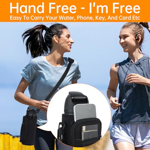 TANAAB Water Bottle Holder Bag with Phone Pocket for Owala FreeSip 32 oz Neoprene Water Bottle Carrier Pouch with Adjustable Shoulder Hand Strap Crossbody Accessories for Hiking Travelling Camping