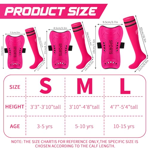 Syhood Soccer Shin Guards and Socks for Toddler Kids Youth, Lightweight Soccer Shin Pads Protective Soccer Gear for 3-5, 5-10, 10-15 Years Old Children Teen Boys Girls Soccer Game (Pink,S Size)