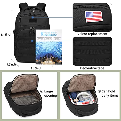 Wotony Military tactical backpack, backpack for men black tactical backpack small tactical backpack assault bag (Black, 18.5 inch)