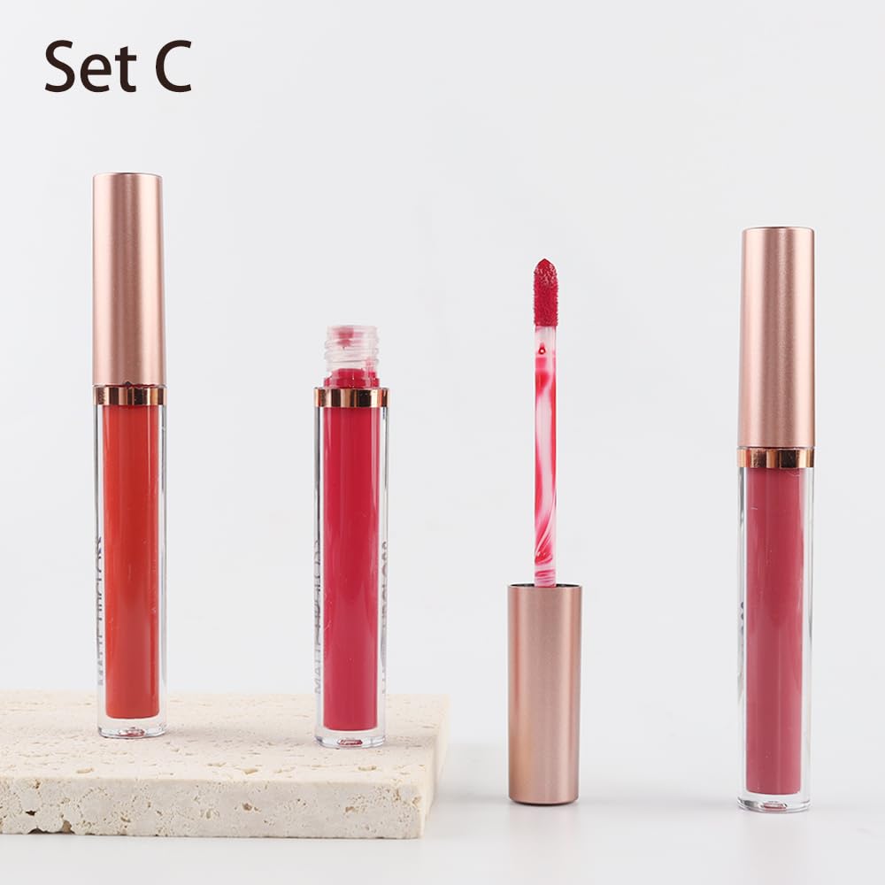 AMY'S DIARY Matte Plum Liquid Lipstick 3Pcs Sets,24-hour Lipstick Dark Deep Maroon Purple Brown Plum Red Lip Stain 24 Smudge Waterproof for Women (03#)