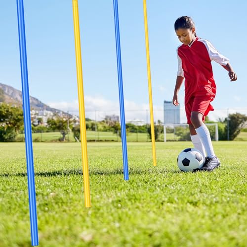 Silipull 4 Pcs Training Agility Poles 5ft Adjustable Soccer Training Poles Soccer Training Sticks Sports Speed and Agility Training Equipment for Football Sport Soccer Speed Training (Yellow, Blue)