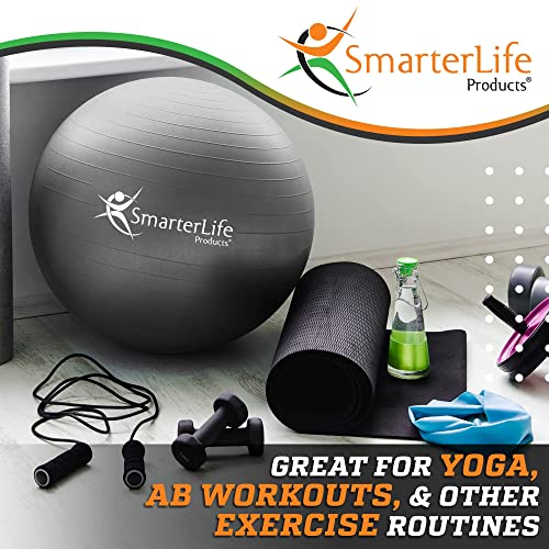 SmarterLife Workout Exercise Ball for Fitness, Yoga, Balance, Stability, or Birthing, Great as Yoga Ball Chair for Office or Exercise Gym Equipment for Home, Non-Slip Design (45 cm, Silver)