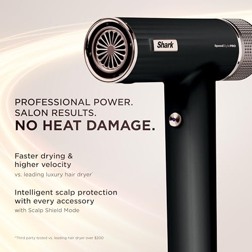 Shark SpeedStyle Pro Professional Performance High-Velocity Hair Dryer System with Scalp Shield and IQ Speed Styling & Drying Suite, Curly and Coily Hair, Lightweight, Ionic, No Heat Damage, HD732