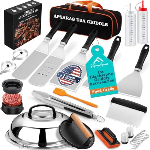 APSARAS USA 27pcs for Blackstone Griddle Accessories, Grilling Accessories,Hibachi Enlarged Spatula Gift Set with Basting Cover,Flat Top Grill Accessories, Burger Press Patty Maker,Storage Bag