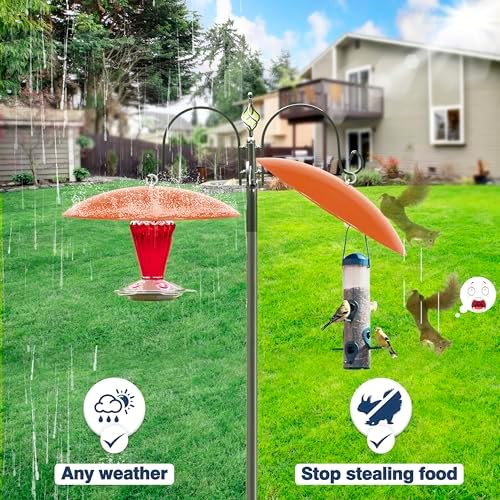 13" Hummingbird Feeder Shade Cover,Bird Feeders Dome Rain Cover,Squirrel Baffle for Shepherd's Hook Outdoors (Orange), 1 Pack