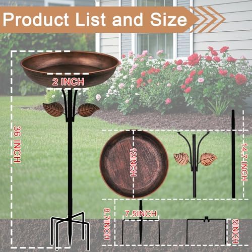 Metal Bird Bath for Outdoors, 12" Dia Bowl with Stable Upgrades Stake Birdbaths Garden Yard Lawn Decor 0.7 Gallon