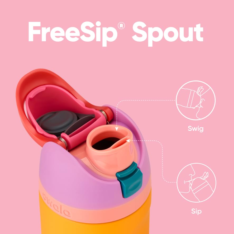 Owala FreeSip Insulated Stainless Steel Water Bottle with Straw for Sports and Travel, BPA-Free, 24-oz, Orchid/Orange (Tropical)