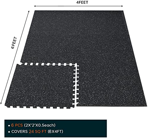 Holymus 1/2 inch Thick 24 Sq Ft Rubber Top High Density EVA Foam Exercise Gym Mats 6 Pcs - Interlocking Puzzle Floor Tiles for Home Gym Heavy Workout Equipment Flooring - 24 x 24in Tile, Black&White