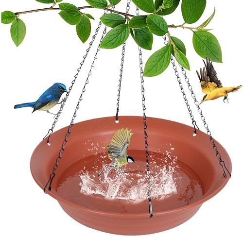 Hanging Bird Bath, Hanging Bird Water Feeder for Outdoors, Feeder Bowl, 1 Pack Birdbath Tray Accessories for Outside, Plastic Birdbaths Tray for Garden Patio Decoration (20", Terra Cotta)