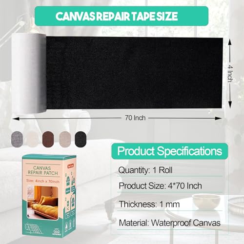 Autrends Canvas Repair Tape,Fabric Repair Patch,4×70 Inches,Outdoor Gear Patch, Waterproof,Self-Adhesive for Repairing Boat Covers,Tents,Sofas,Patio Umbrellas,Lounge Chairs,Awnings Beige1.0