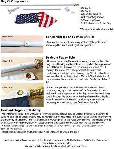 American Flag and Pole Set - 3x5 US Flag and 5' Spinning Flag Pole, Durable for Outdoors - Made in USA