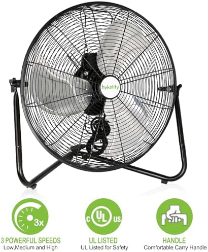 hykolity 4600 CFM 20" High Velocity Floor Fan, 3-Speed Heavy Duty Metal Fan with Wall-Mounting System, Industrial Shop Fan for Warehouse, Garage, and Workshop