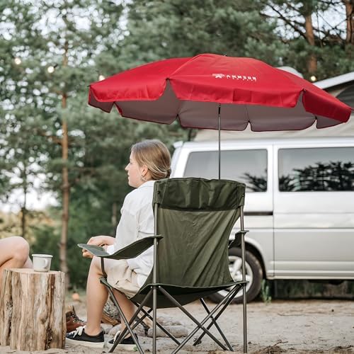 AMMSUN XL Chair Umbrella with Universal Clamp Adjustable 52 inches and 360-degree Swivel UPF 50+, Portable Clamp on Camping or Beach Chair, Stroller, Wheelchair, Golf cart, Red, Large-sized
