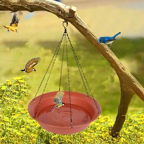 Hanging Bird Bath, Hanging Bird Water Feeder for Outdoors, Feeder Bowl, 1 Pack Birdbath Tray Accessories for Outside, Plastic Birdbaths Tray for Garden Patio Decoration (20", Terra Cotta)