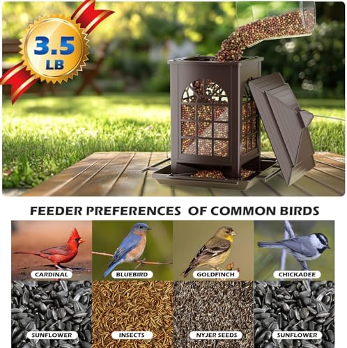 Birdream 2 Pack Bird Feeders for Outdoors Hanging - 7LB Total Capacity Classic Courtyard Design Fun Assembly Large Bird Feeder, Attracting Wild Birds Cardinals Goldfinches Sparrows - Brown