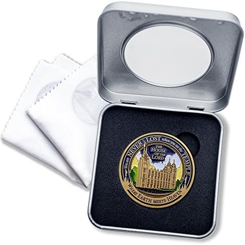 & Emblem - LDS Salt Lake City Temple Medallion with Deluxe Display Tin Box Plus Bonus polishing Cloth