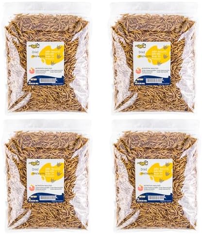 RANZ 8LBS Non-GMO Dried Mealworms for Chickens, High Protein Meal Worms, Premium Chicken Feed, Whole Large Mealworms for Blue Birds, Ducks, Fish