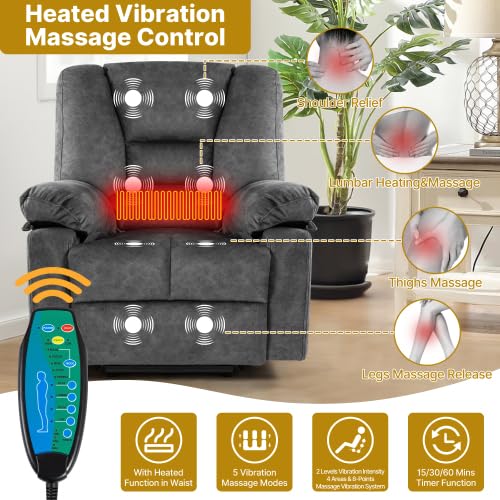 anwickjeff Electric Power Lift Recliner Chair Recliner Sofa for Elderly, Heat and Massage,2 Cup Holders, Recliners Chairs for Living Room, Infinite Position and Double 2 Side Pocket (Grey)