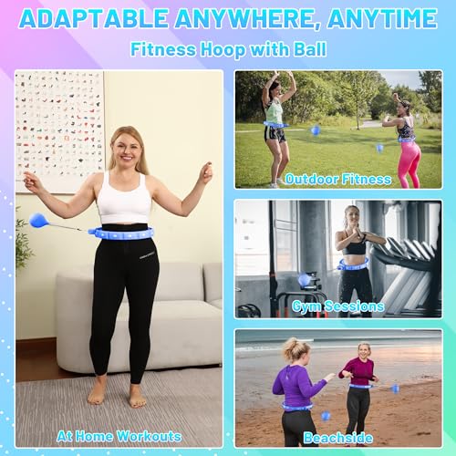 Weighted Workout Hoop for Adult Weight Loss - 48" Infinity Circles Plus Size, Quiet Fitness Circles with Waist Trainer Belt and Tape Measure - Abs Exercise Equipment for Home