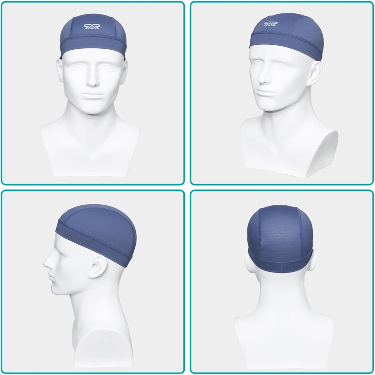 THINDUST 2/3 Pcs Skull Cap Moisture Wicking Helmet Liner for Men Motorcycle Cycling Sports Breathable Summer Running Cap Grey/Navy
