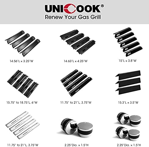 Unicook 7635 15.3 Inch Flavorizer Bars for Weber Spirit I & II 200 Series, Spirit E/S 210 and 220 Grills, Porcelain Grill Heat Plate Replacement Parts for Weber GS4 Grill Parts, Burner Covers 3 Pack