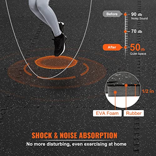 VEVOR 6PCS 0.56 inch Thick Gym Floor Mats, 24" x 24" EVA Foam & Rubber Top Interlocking Workout Floor Mats with 24 sq.ft Coverage, Waterproof Exercise Puzzle Flooring for Gym, Home, Garage, Basement