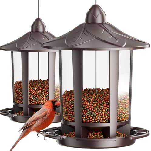 Birdream 2 Pack Bird Feeders for Outdoor Hanging, Classic Castle Design Fun Assembly Bird Feeder, Attracting Wild Birds Cardinals Goldfinches Chickadees Finches Sparrows - Brown