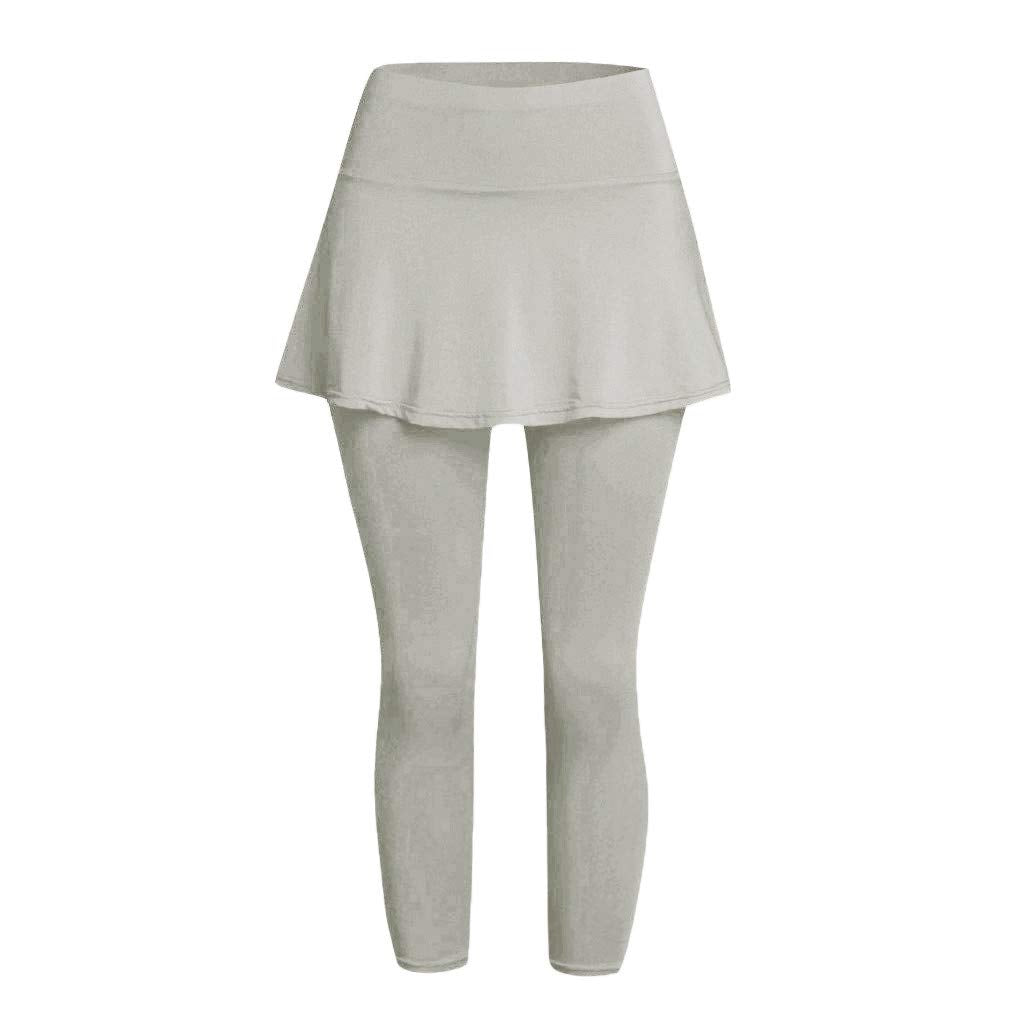 Aniywn Women's Leggings Skirt, Skirted Leggings, Active Skirt with Pockets, Tennis Pants Sports Fitness Culottes (Small, Beige)
